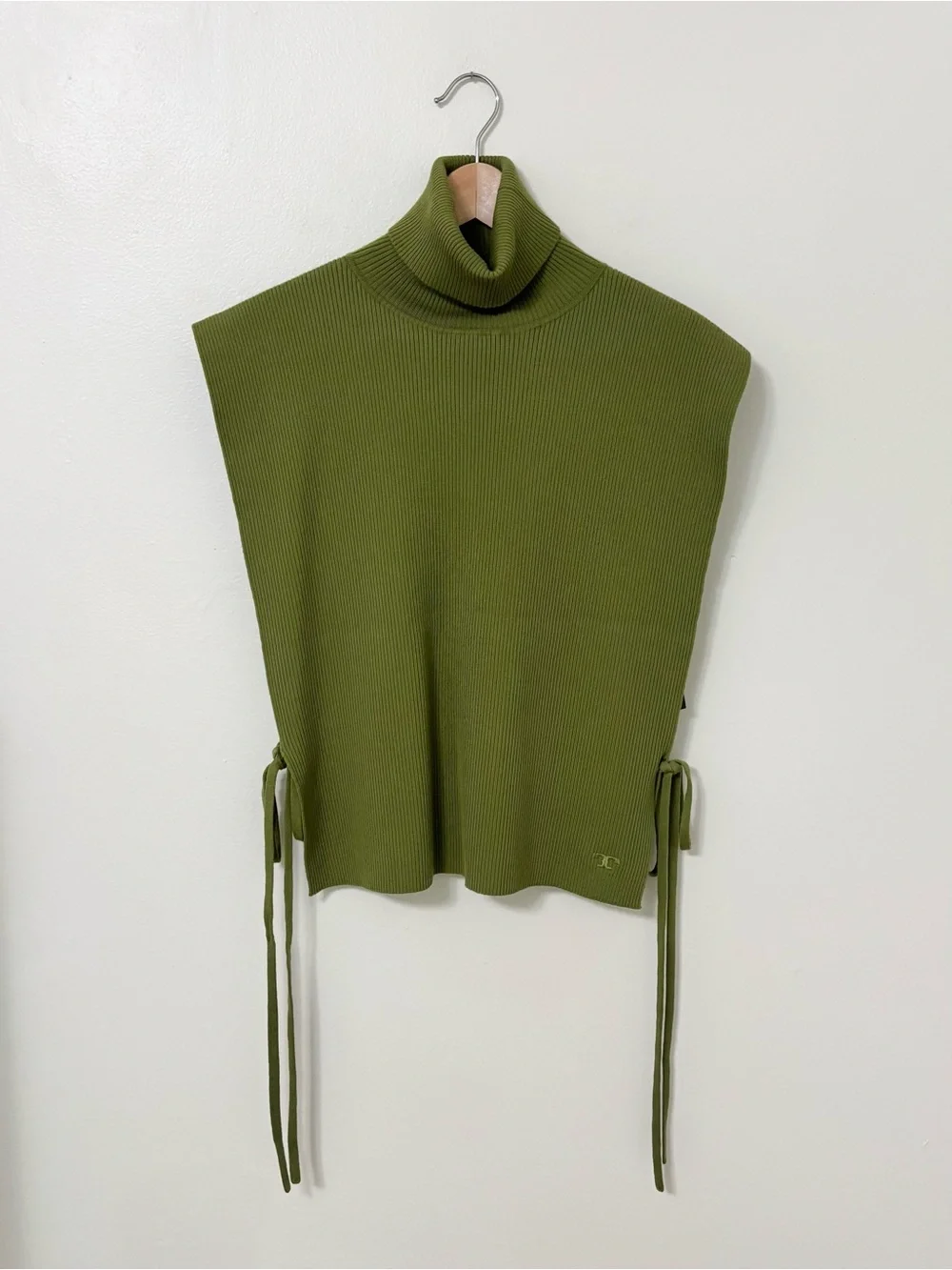 Tory Burch Ribbed Merino Wool Dickie Dark Mossy Green Turtleneck Vest Size M/L